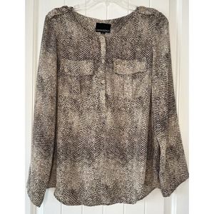 Cynthia Rowley Brown Snakeskin Print Blouse Tunic Long Sleeve Women’s Size M